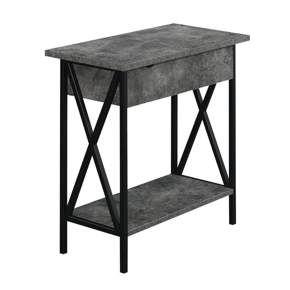 Photos - Coffee Table Tucson Flip Top End Table with Charging Station and Shelf Cement/Black - B