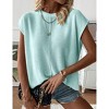 Womens Summer Cap Sleeve Tops Trendy Casual Crew Neck Knit Lightweight Sweater Pullover Top - 3 of 4