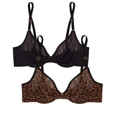 Smart & Sexy Full Figure Sheer Mesh Demi Underwire Bra 2-pack Black  Hue/classic Leopard 34ddd : Target