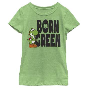 Girl's Nintendo Super Mario Yoshi St. Patrick's Born Green T-Shirt