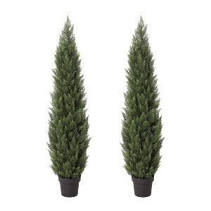 Dr.Planzen Artificial Cypress Topiary Trees Set of 2 - UV Resistant Outdoor Faux Plants for Front Porch - Potted Fake Evergreen Christmas Decor - 1 of 4