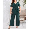 Clearlove Women Plus Size Ruffle V Neck Short Sleeve Tied Elastic Waist Wide Leg Jumpsuits Casual Rompers - 3 of 4