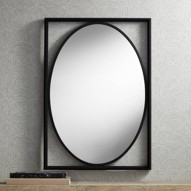 Uttermost Cameo Satin Black 23 3/4" x 33 3/4" Oval Wall Mirror, 2 of 8