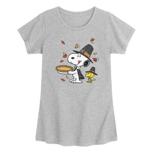 Girls' - Peanuts - Thanksgiving Scene Short Sleeve Graphic T-Shirt - 1 of 3