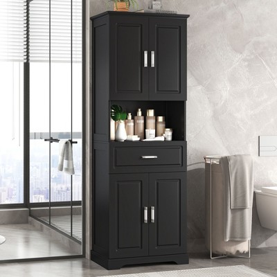 NicBex Tall Bathroom Storage Cabinet with 4 Doors& Large Open Shelf,Matte Finish Corner Cabinet with Anti-Tipping Device