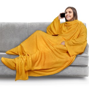 PAVILIA Wearable Blanket with Sleeves and Foot Pockets, Fleece Warm Snuggle Pocket Sleeved Throw for Women Men Adults - 1 of 4