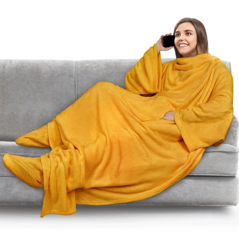 Wearable Blanket with Sleeves Soft Fleece Snuggy Robe Wrap Sofa Couch TV  Adult