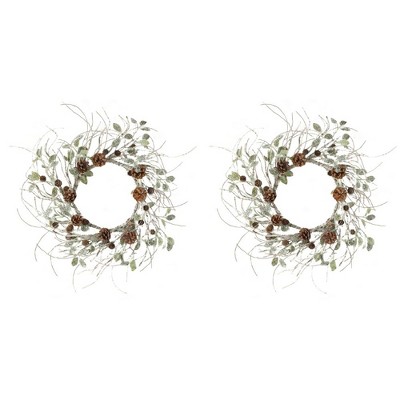 Sullivans Set of 2 Birch Leaf and Pinecone Wreath 30"H White
