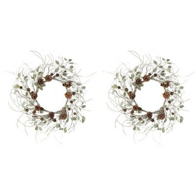 Sullivans Set of 2 Birch Leaf and Pinecone Wreath 30"H White