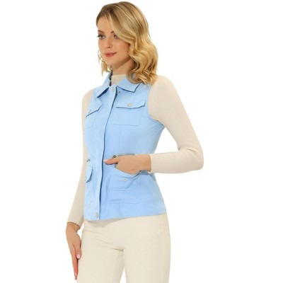 Allegra K Women's Zip-Up Sleeveless Turn Down Collar Cargo Utility Vest with Pockets