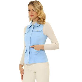 Allegra K Women's Zip-Up Sleeveless Turn Down Collar Cargo Utility Vest with Pockets