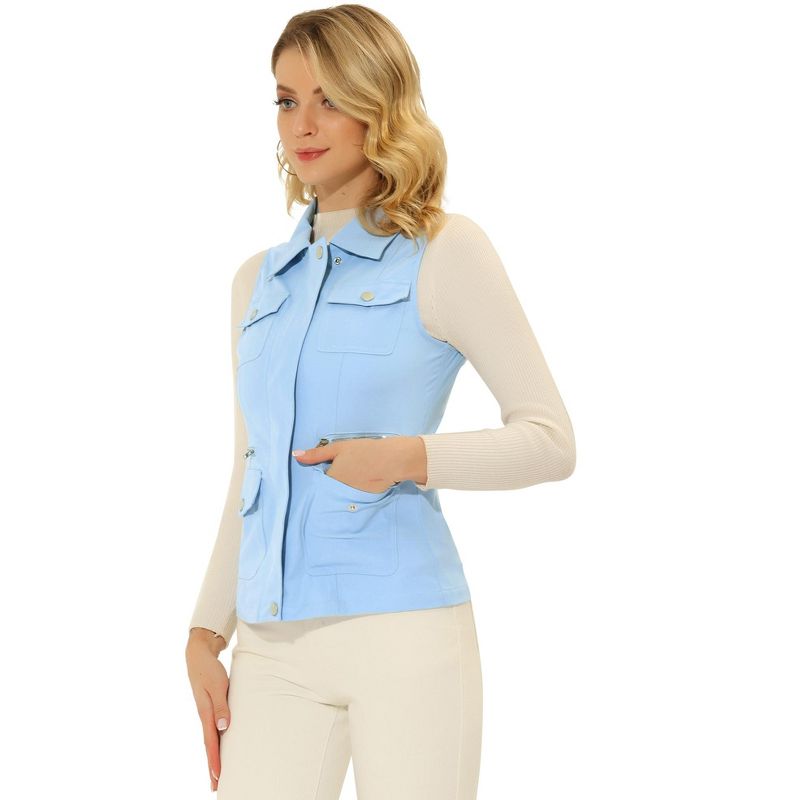 Allegra K Women's Zip-Up Sleeveless Turn Down Collar Cargo Utility Vest with Pockets, 1 of 6