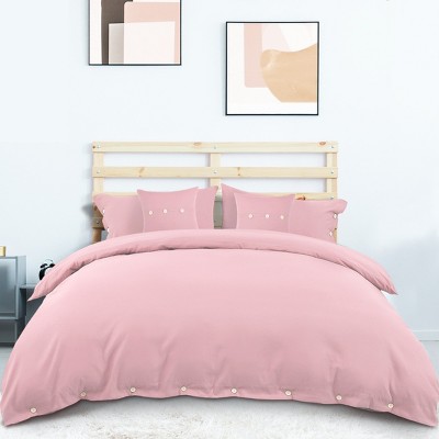 5 Pcs 110gsm Brushed Microfiber Solid Bedding Sets Queen Pink - PiccoCasa