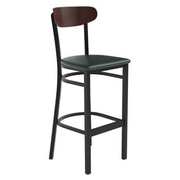 Emma and Oliver Industrial Barstool with Rolled Steel Frame and Solid Wood Seat - 500 lbs. Static Weight Capacity