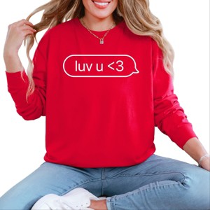Luv U Text Message - Women's Garment Dyed Long Sleeve Graphic T-Shirt - 1 of 4