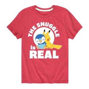 Boys' - Pokémon - The Snuggle Is Real Pikachu And Piplup Short Sleeve Graphic T-Shirt - 1 of 4