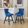 Set of 2 Velvet Bar Stools with Button Tufted Decoration and Wooden Legs, Leisure Swivel Chairs with Chrome Nailhead Trim - ModernLuxe - 2 of 4