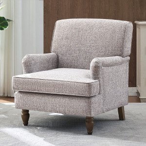 Zeus & Ruta Vintage Linen Armchair with Upholstered and Antique Solid Wood Legs, Single Accent Chair for Home - 1 of 4
