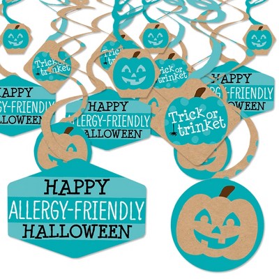 Big Dot of Happiness Teal Pumpkin - Halloween Allergy Friendly Trick or Trinket Hanging Decor - Party Decoration Swirls - Set of 40