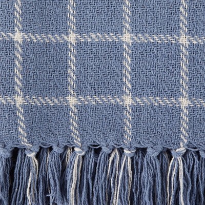 Stonewash Blue Checked Plaid Cotton Throw, 50"x60"