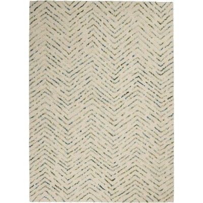 Artisanal Chevron Ivory & Green Hand-Tufted Wool Rug 5' x 7'