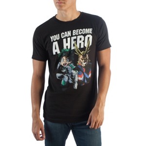 Become A Hero My Hero Academia Anime Cartoon Mens Black Graphic Tee - 1 of 3