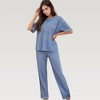 Anna-Kaci Lounge Women's Waffle Knit Pajama Set with Short Sleeve Top and Relaxed Fit Wide Leg Pants - 2 of 4