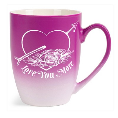 Elanze Designs Romantic Floral Valentines Coffee Cup Mug 12 Ounce Ceramic With Ombre Gradient Love You More Arrow Heart and Rose Pink and White