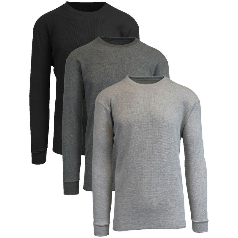 Galaxy By Harvic Men's Long Sleeve Thermal Shirt-3 Pack - Small, Black - Charcoal - Heather Grey