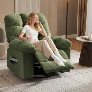 Massage Recliner Chair with Heat - 360° Swivel Rocker, Oversized Single Sofa w/ Vibration, USB & Storage Pockets for Living Room/Bedroom - 1 of 4