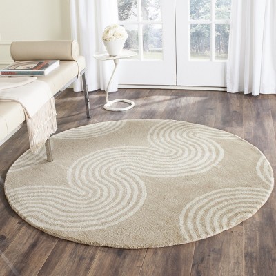 Ivory and Beige Round Hand-Tufted Wool Area Rug