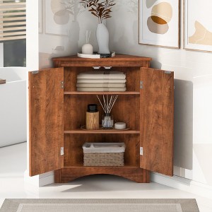 QingMoon Triangle Bathroom Storage Cabinet, Freestanding Floor Corner Cabinet with Doors and Adjustable Shelves for Bathroom, Living Room - 1 of 4
