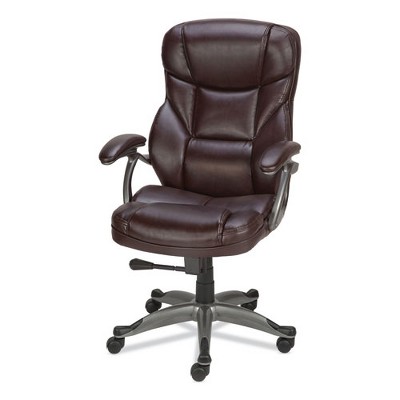 Brown Leather High-Back Task Chair with Chrome Base