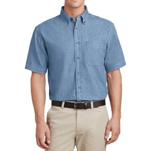 Mafoose Men's Soft Cotton Short Sleeve Value Denim Shirt with Pocket - 1 of 4