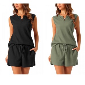 cheibear Women's Waffle Knit Sleeveless Matching Tank Top and Shorts Pajama Sets 2 Pcs - 1 of 4