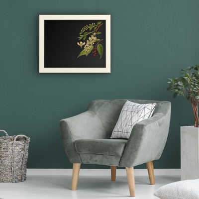 White Framed Botanical Chalkboard with Pink Flowers