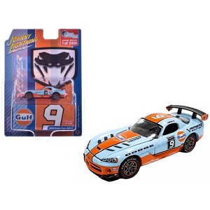 2008 Dodge Viper SRT10 #9 "Gulf Oil" Light Blue and Orange Limited Edition 1/64 Diecast Model car by Johnny Lightning - 1 of 3