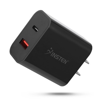 Insten 18W 2-Port Fast Charger, USB C PD & USB-A QC Wall AC Adapter For iPhone 13 Pro Max Mini 12 11, Pixel, Samsung Android Cell Phone, Switch, Black