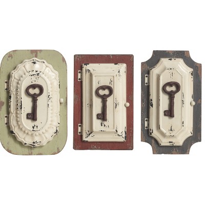 Transpac Set of 3 Multicolored Wood and Metal Key Keepers Stylish Wall Art for Home Decor and Gift Giving