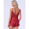 INSPIRE CHIC 2 Pcs Women's Satin Pajamas Silky Soft V-Neck Lace Trim Lingerie Camisole Tops with Shorts Loungewear Set - 4 of 4