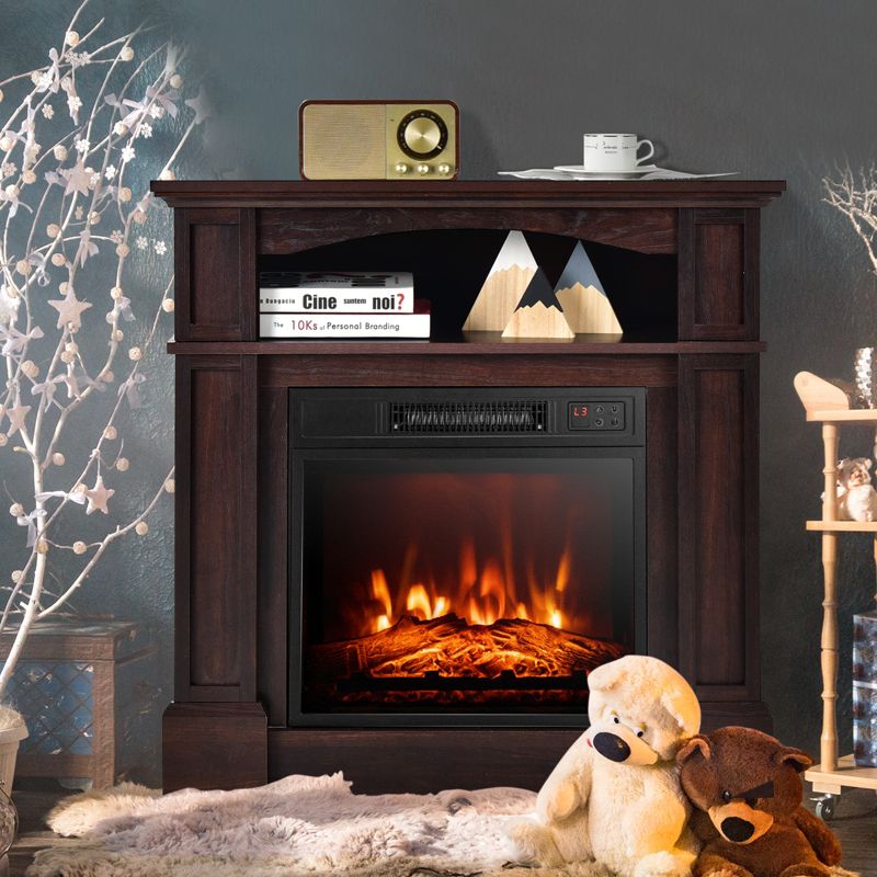 Tangkula 32" Electric Fireplace with Mantel 1400W Freestanding Heater with Remote Control & Thermostat White/Brown, 2 of 11