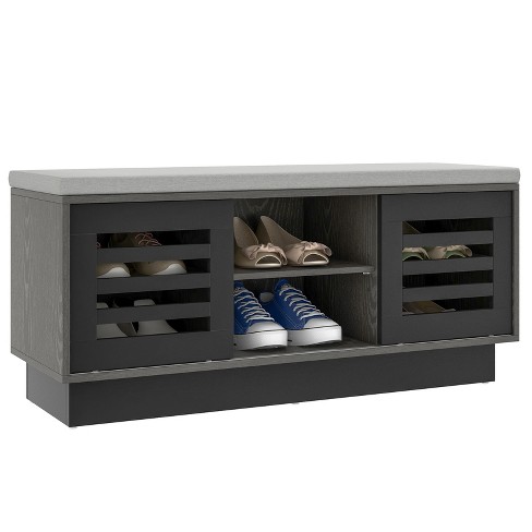 MFSTUDIO Shoe Storage Bench, Small Shoe Entryway Bench with Seating Cushion  and Adjustable Shelves, Freestanding Shoe Rack Organizer for Entryway