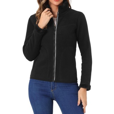 INSPIRE CHIC Women's Full Zip Long Sleeve High Neck Side Pockets Winter Fleece Jacket