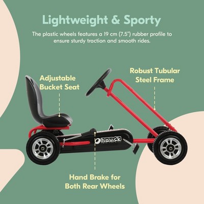 Red Ergonomic Pedal Ride-On Go Kart with Steel Frame