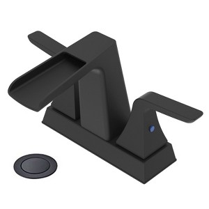 PROOX 4 in. Centerset Double Handle Waterfall Spout Bathroom Faucet with Pop-Up Assembly - 1 of 4