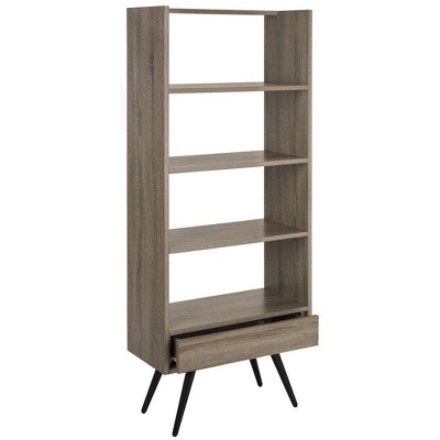 Terrence Transitional Black/Brown Wood 5-Tier Etagere with Drawer
