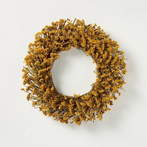 21.25" Preserved Golden Yarrow Fall Wreath - Hearth & Hand™ with Magnolia - 1 of 4