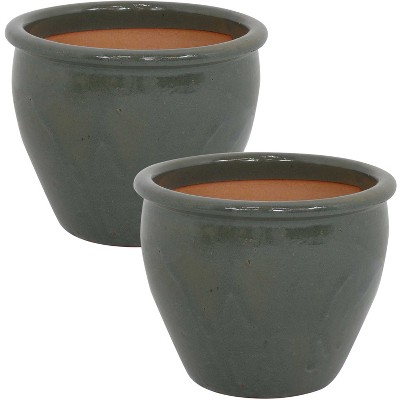 Sunnydaze Chalet High-Fired Glazed UV- and Frost-Resistant Outdoor/Indoor Ceramic Flower Pots with Drainage Holes - 12" Diameter - Gray - 2-Pack