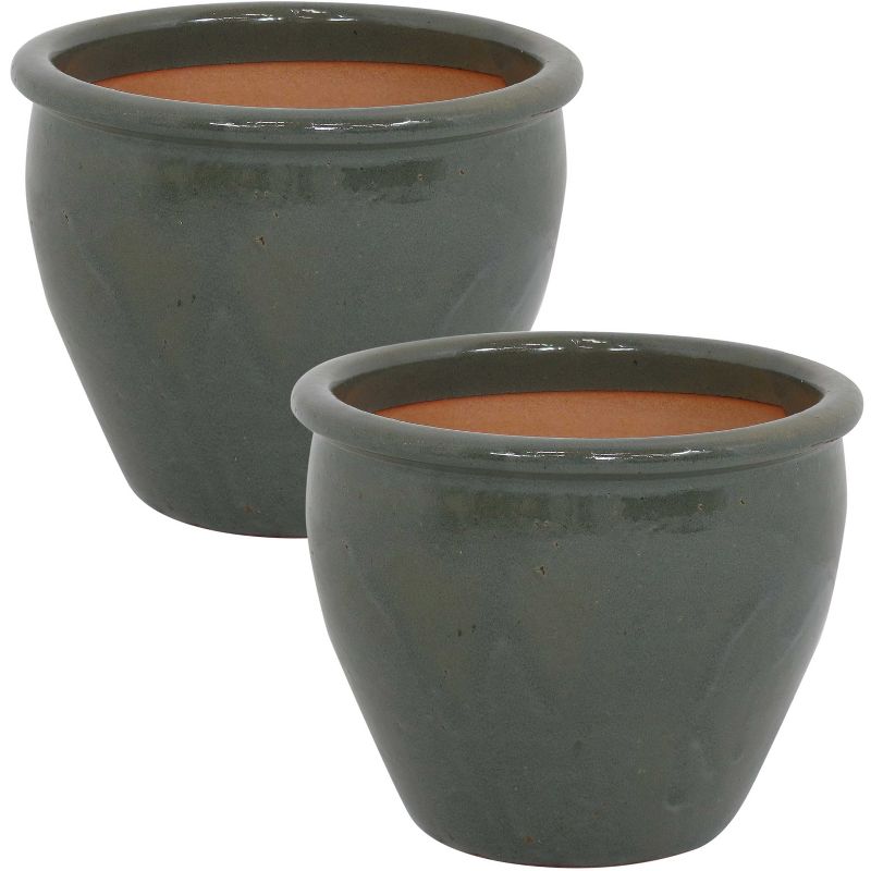 Sunnydaze Chalet Outdoor/Indoor High-Fired Glazed UV- and Frost-Resistant Ceramic Planters with Drainage Holes - 2-Pack, 1 of 9