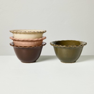 4pc 4oz Stoneware Carved Edge Prep Bowls Brown/Cream/Green/Tan - Hearth & Hand™ with Magnolia